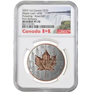 2025 1oz Canada RCM Silver Maple Leaf Pulsating Forest Reverse Proof w/ Rose Gilt UHR NGC Rev PF70 First Release (2)