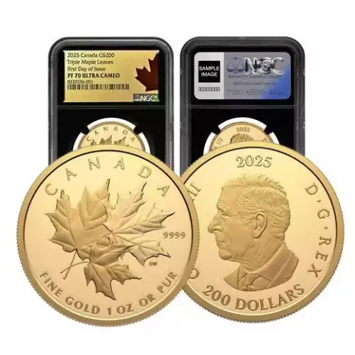 2025 1oz Canada RCM Triple Maple Leaves Gold Coin NGC PF70UC FDOI Black Core