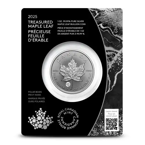 2025 1oz Canada Treasured Maple Leaf w/ Polar Bear Privy Mark .9999 Silver BU Coin in Assay