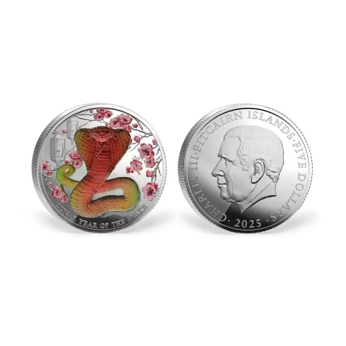 2025 1oz Pitcairn Islands Lunar Year of the Snake Colorized Proof .9999 Silver Coin