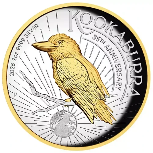 2025 2oz Australia Perth Mint Kookaburra HR Gilded Proof .9999 Silver Coin