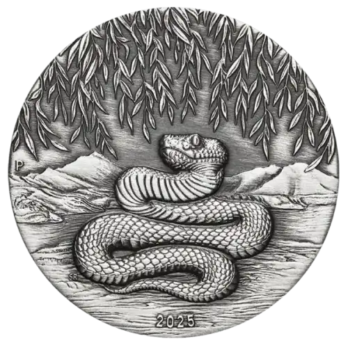 2025 2oz Australia Perth Mint Lunar Series III - Year of the Snake .9999 Silver Antiqued Coin