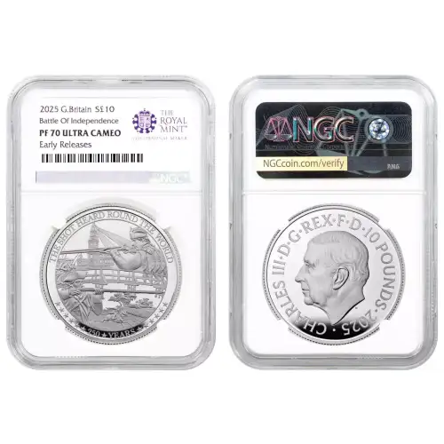 2025 2oz Great Britain Royal Mint Battle of Independence Silver Coin NGC PF70UC Early Releases