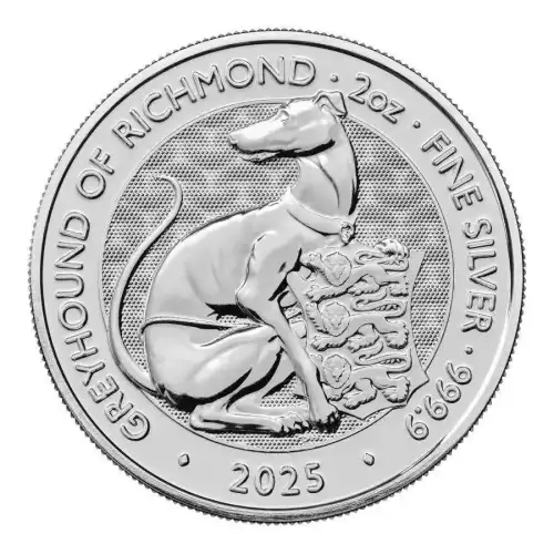 2025 2oz Great Britain The Royal Mint Tudor Beasts Series - Greyhound of Richmond .9999 Silver Coin