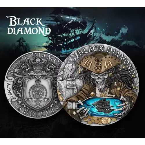 2025 2oz Niue Pirates Black Diamond Colorized .999 Silver Coin