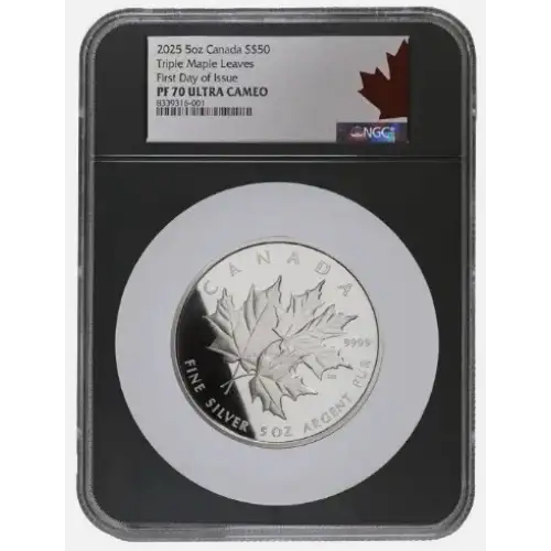 2025 5 oz Canada RCM Triple Maple Leaves .9999 Silver Coin NGC PF70 Ultra Cameo FDOI Black Core