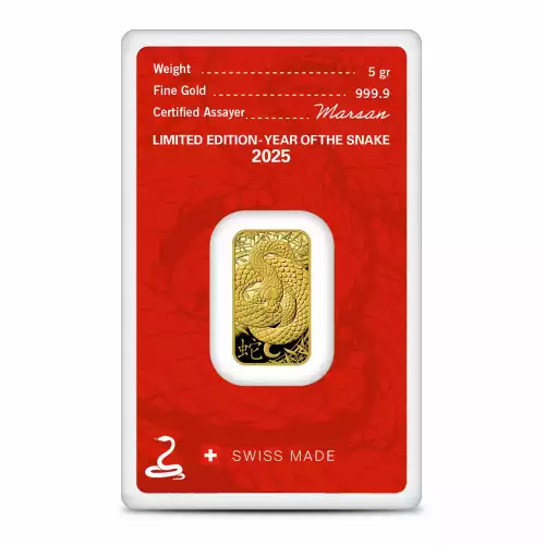 2025 5g Argor-Heraeus Lunar Year of the Snake Minted .9999 Gold Bar in Assay