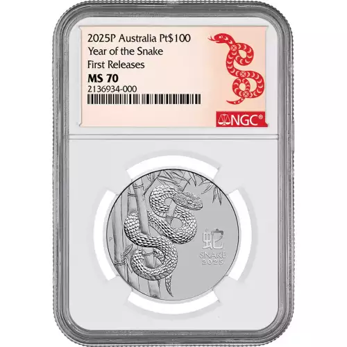 2025 Australia Lunar Snake 1 oz Platinum Coin NGC MS 70 First Release (2)