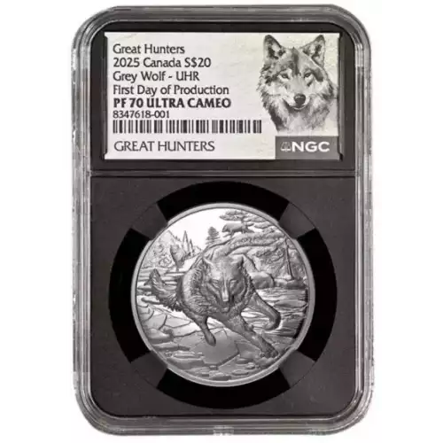 2025 Canada 1oz Silver Great Hunters: Wolf UHR Proof NGC PF70 UC FDOI w/ Black Core & Wolf Label