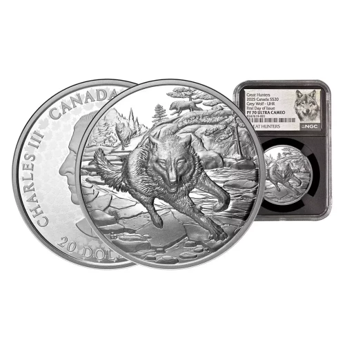 2025 Canada 1oz Silver Great Hunters Wolf UHR Proof NGC PF70 UC FDOI w/ Black Core & Wolf Label (4)
