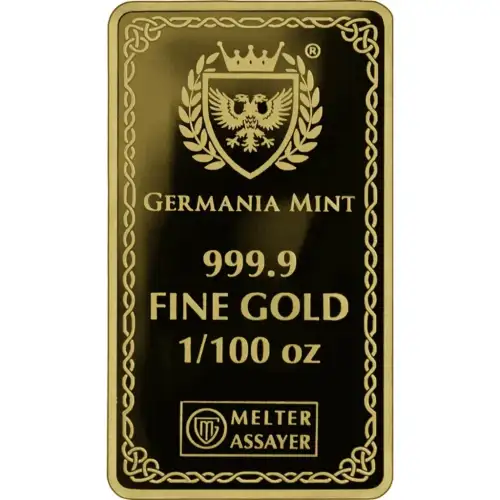 2026 1/100 oz Germania Mint Frigg .9999 Proof Gold Bar in Assay (4)
