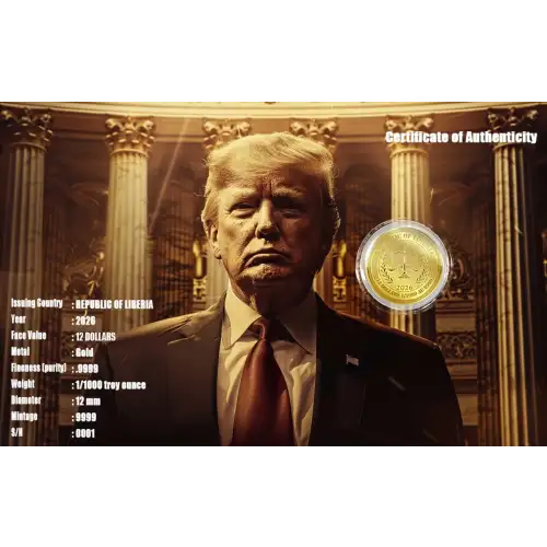 2026 1/1000th oz Liberia TRUMP 250th Anniversary .9999 Gold Coin in Card (2)