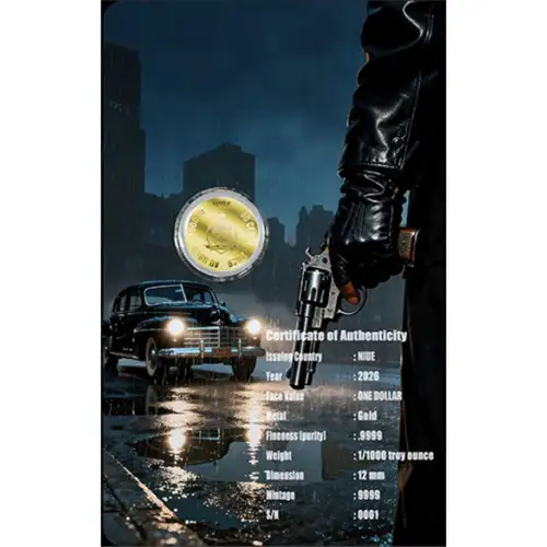 2026 1/1000th oz Niue The Don Gangsters .9999 Gold Coin in Card  (2)