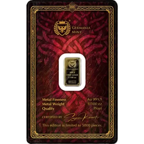 2026 1/100 oz Germania Mint Sif .9999 Proof Gold Bar in Assay