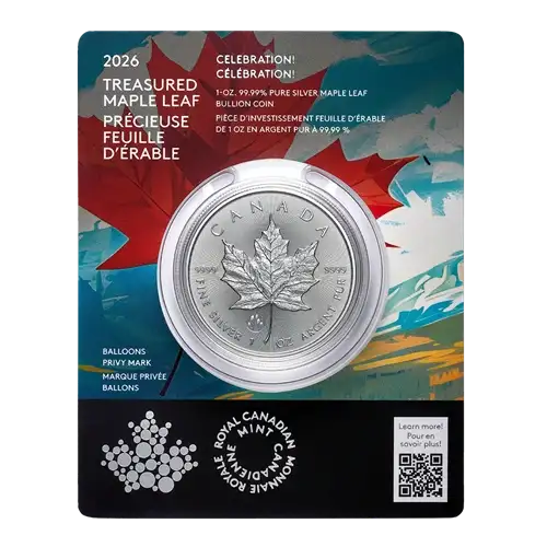 2026 1oz Canada Treasured Maple Leaf w/ Congratulations Privy Mark .9999 Silver BU Coin in Assay