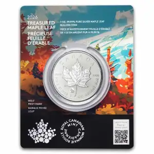 2026 1oz Canada Treasured Maple Leaf w/ Wolf Privy Mark .9999 Silver BU Coin in Assay