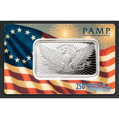 2026 1oz PAMP 250th Anniversary of the USA .999 Silver Bar in Assay