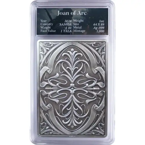 2026 1oz Samoa Legendary Warrior Women Series Joan of Arc .999 Silver High Relief Antique Coin Bar (3)
