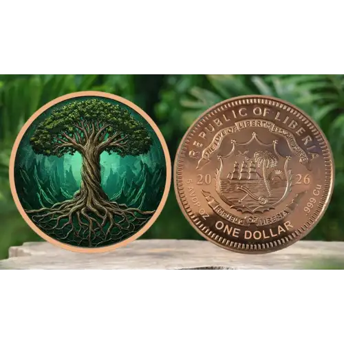2026 5 oz Liberia Eternal Root Colorized .999 Copper Coin in Capsule
