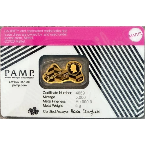 2026 5g Solomon Islands Barbie .9999 Gold Proof like Shaped Coin Bar (2)