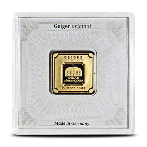 20G Geiger .9999 Gold Bar in Assay