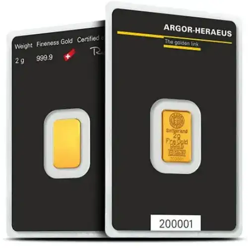 2g Argor-Heraeus .9999 Gold Bar in Assay