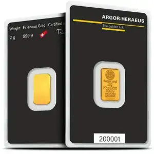 2g Argor-Heraeus .9999 Gold Bar in Assay