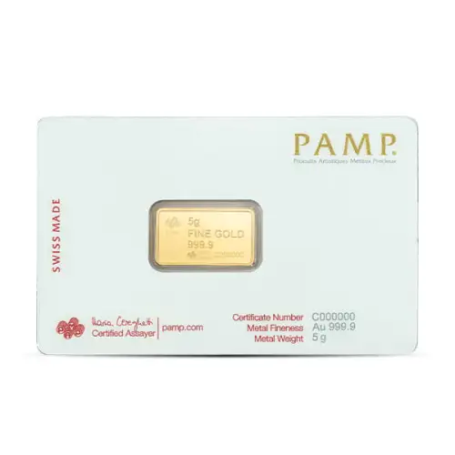 5 gram Pamp Suisse America the Free Bald Eagle .9999 Gold Bar in Assay  (2)