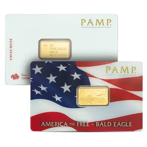 5 gram Pamp Suisse America the Free Bald Eagle .9999 Gold Bar in Assay  (3)