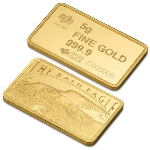 5 gram Pamp Suisse America the Free Bald Eagle .9999 Gold Bar in Assay  (5)