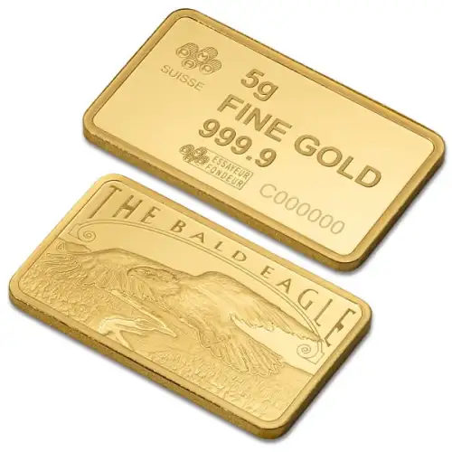5 gram Pamp Suisse America the Free Bald Eagle .9999 Gold Bar in Assay  (5)
