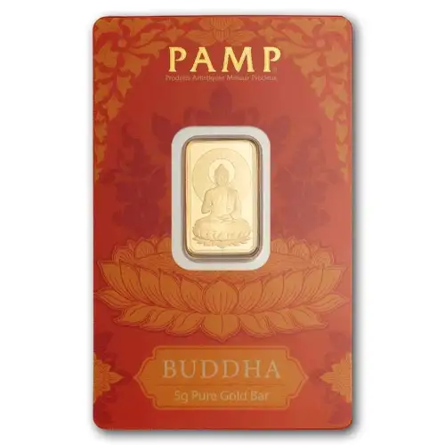 5 gram PAMP Suisse Buddha .9999 Gold Bar in Assay w/ Gift Sleeve