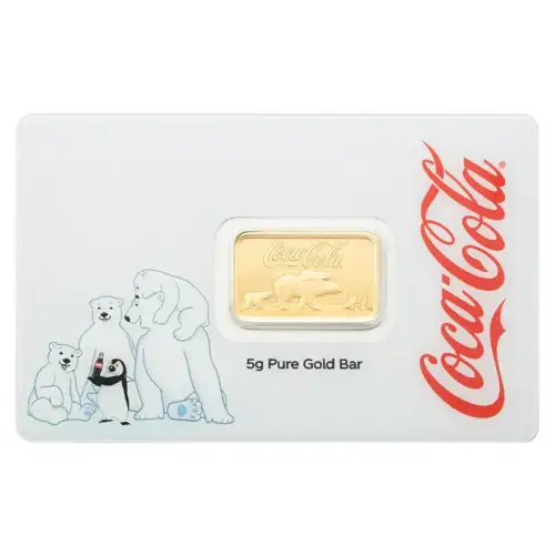 5 gram PAMP Suisse Coca-Cola Holiday Polar Bears .9999 Gold Bar in Assay