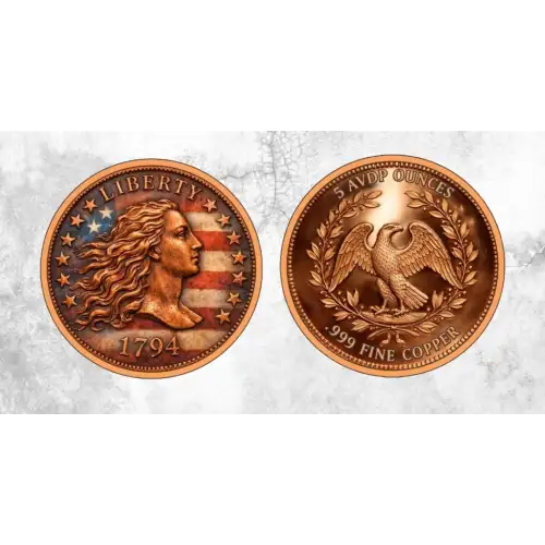 5 oz Flowing Hair Colorized .999 Copper Round in Capsule