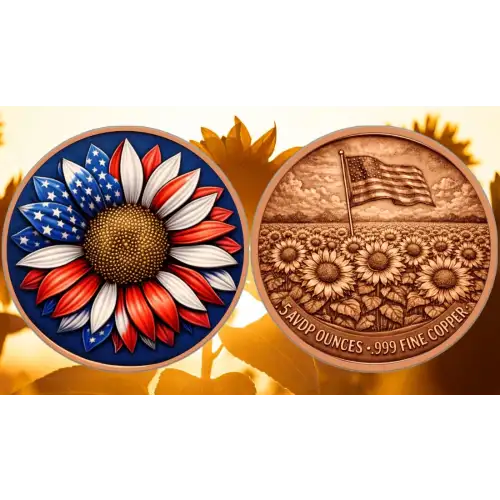 5 oz Freedom Flower Colorized .999 Copper Round in Capsule