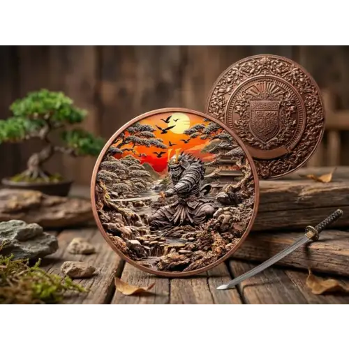 5 oz Historic Warriors: Samurai Colorized .999 Copper Round in Capsule