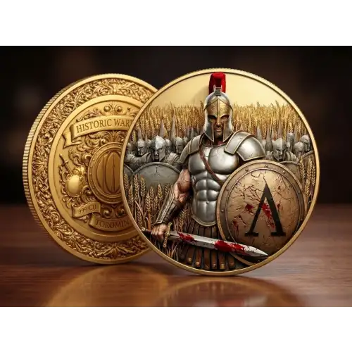 5 oz Historic Warriors: Spartan Army 24k Gilded & Colorized .999 Copper Round in Capsule