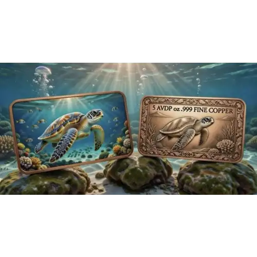 5 oz Sea Turtle Colorized .999 Copper Bar in Capsule