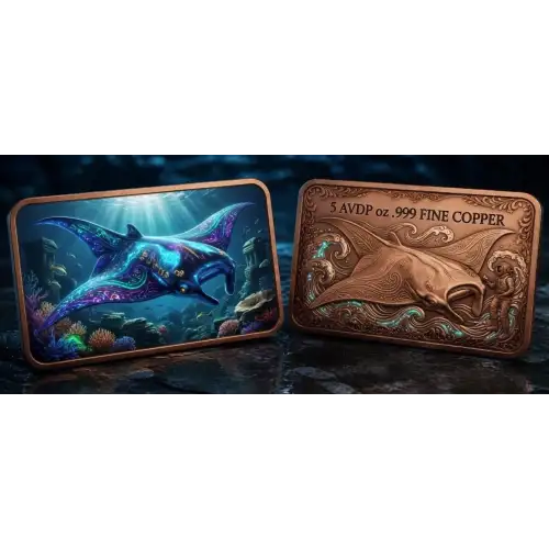 5 oz Stingray Colorized .999 Copper Bar in Capsule