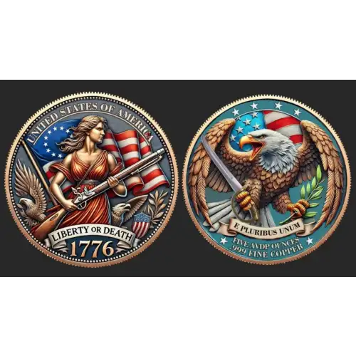5oz 1776 Liberty or Death Colorized .999 Copper Round in Capsule