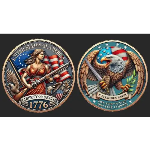 5oz 1776 Liberty or Death Colorized .999 Copper Round in Capsule