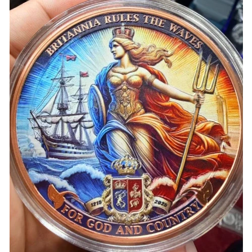 5oz Britannia Rules the Waves Colorized .999 Copper Round in Capsule