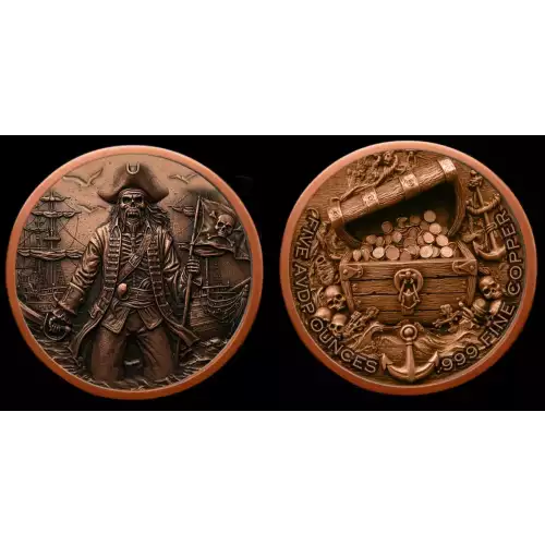 5oz Captain Blackheart Antiqued .999 Copper Round in Capsule