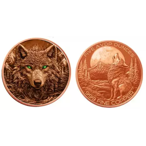 5oz Glow in the Dark Wolf .999 Copper Round in Capsule