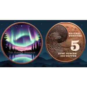 5oz Natural Wonders Series: Aurora Borealis Colorized .999 Copper Round in Capsule