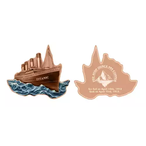5oz Titanic Colorized Shaped .999 Copper Bar in Capsule