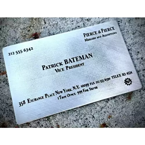 American Psycho Patrick Bateman Business Card 1 oz Silver Card Bar by North View Products