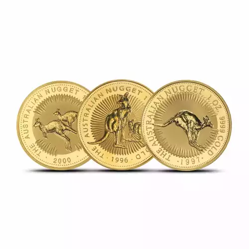 Any Year - 1oz Australian Perth Mint Nugget / Kangaroo .9999 Gold Coin (4)