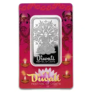 1oz PAMP Diwali Lakshmi Sacred Cow .999 Silver proof-like bar in Assay Card