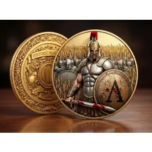 5 oz Historic Warriors: Spartan Army 24k Gilded & Colorized .999 Copper Round in Capsule